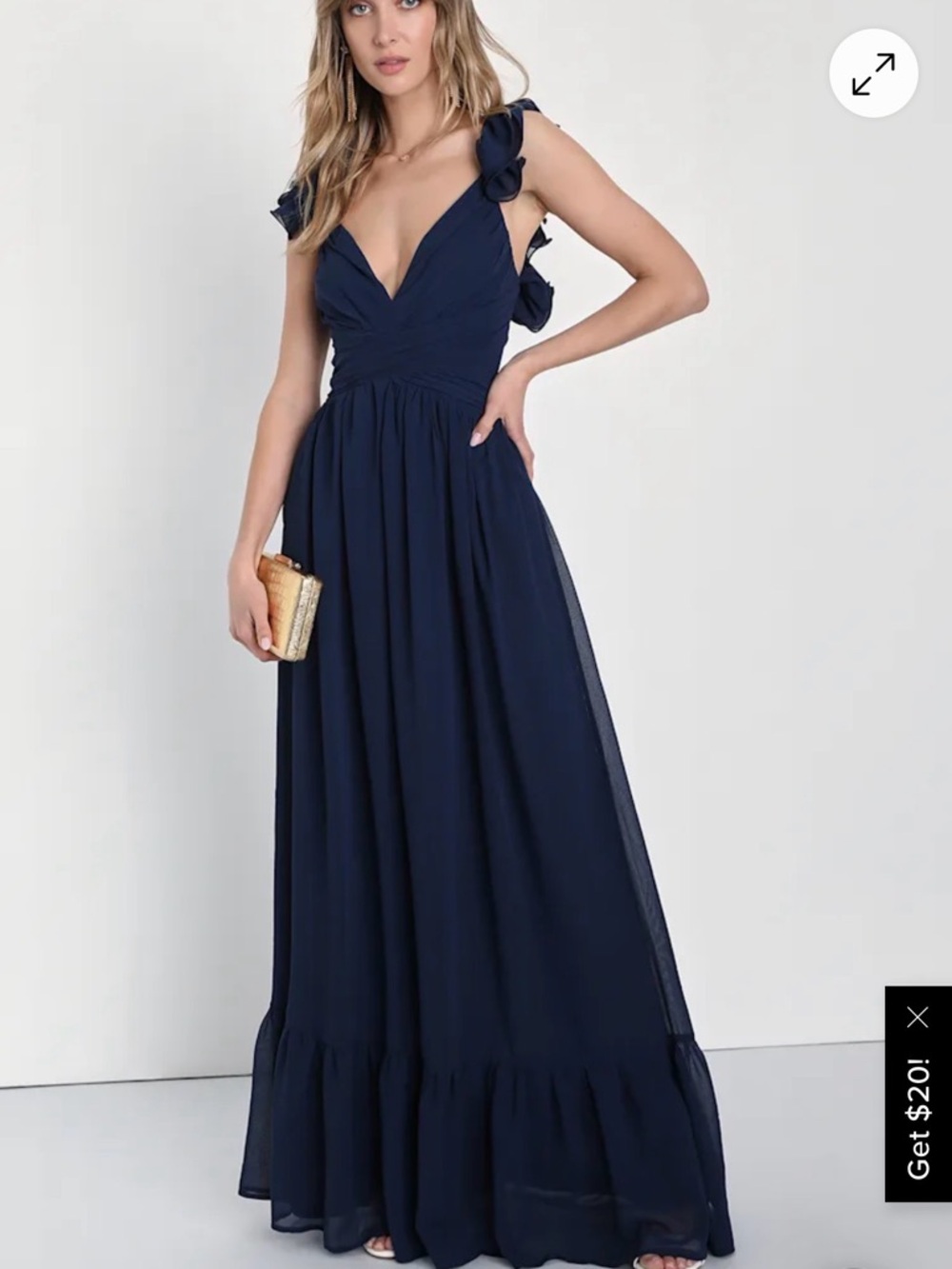 Soiree Celebration Navy Blue Ruffled Lace-Up Maxi Dress